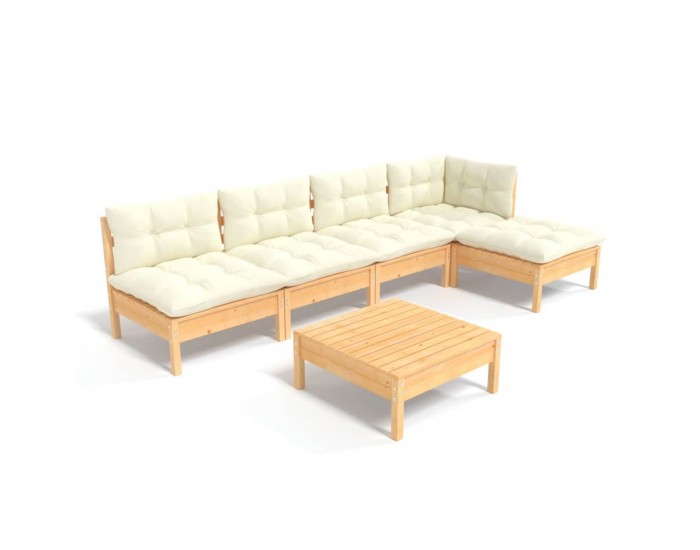 Sonata Set mobilier grădină cu perne crem, 6 piese, lemn de pin
