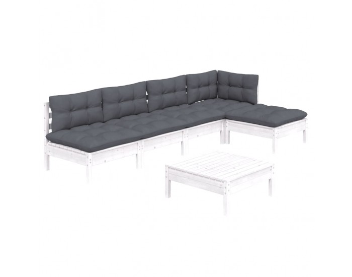 Sonata Set mobilier de grădină cu perne, 6 piese, alb, lemn de pin