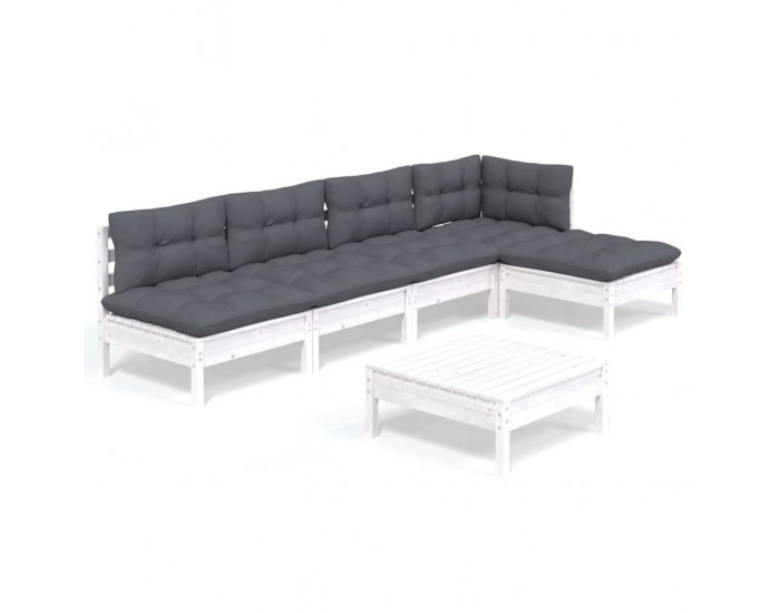 Sonata Set mobilier de grădină cu perne, 6 piese, alb, lemn de pin
