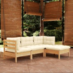 Sonata Set mobilier grădină cu perne, 4 piese, crem, lemn de pin