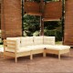 Sonata Set mobilier grădină cu perne, 4 piese, crem, lemn de pin