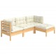 Sonata Set mobilier grădină cu perne, 4 piese, crem, lemn de pin