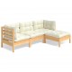 Sonata Set mobilier grădină cu perne, 4 piese, crem, lemn de pin