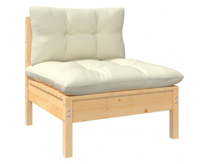 Sonata Set mobilier grădină cu perne, 4 piese, crem, lemn de pin