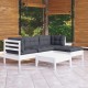 Sonata Set mobilier grădină cu perne, 5 piese, alb, lemn de pin