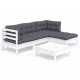 Sonata Set mobilier grădină cu perne, 5 piese, alb, lemn de pin