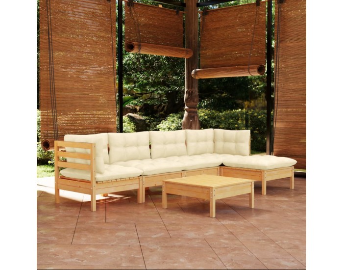 Sonata Set mobilier grădină cu perne crem, 6 piese, lemn masiv de pin