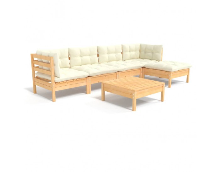 Sonata Set mobilier grădină cu perne crem, 6 piese, lemn masiv de pin