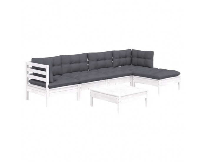 Sonata Set mobilier de grădină cu perne, 6 piese, alb, lemn de pin
