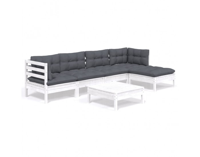 Sonata Set mobilier de grădină cu perne, 6 piese, alb, lemn de pin