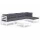 Sonata Set mobilier de grădină cu perne, 6 piese, alb, lemn de pin