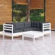 Sonata Set mobilier grădină cu perne, 5 piese, alb, lemn de pin