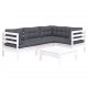 Sonata Set mobilier grădină cu perne, 5 piese, alb, lemn de pin