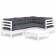 Sonata Set mobilier grădină cu perne, 5 piese, alb, lemn de pin