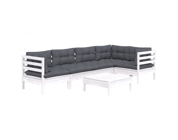 Sonata Set mobilier de grădină cu perne, 6 piese, alb, lemn de pin