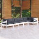 Sonata Set mobilier de grădină cu perne, 6 piese, alb, lemn de pin