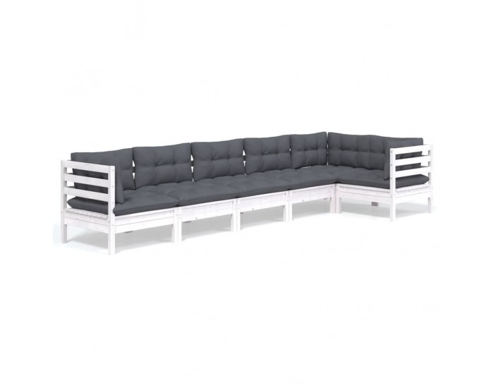 Sonata Set mobilier de grădină cu perne, 6 piese, alb, lemn de pin
