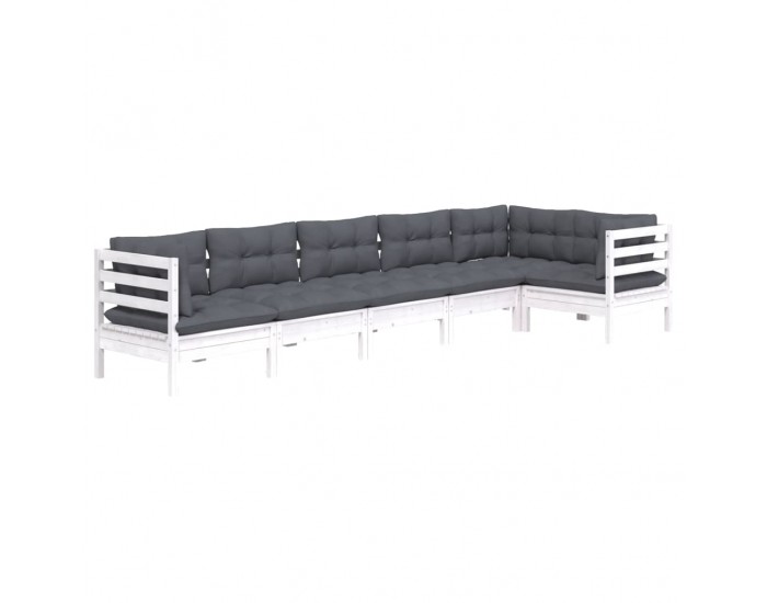 Sonata Set mobilier de grădină cu perne, 6 piese, alb, lemn de pin
