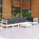 Sonata Set mobilier de grădină cu perne, 7 piese, alb, lemn de pin