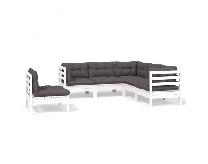 Sonata Set mobilier grădină cu perne, 5 piese, alb, lemn de pin