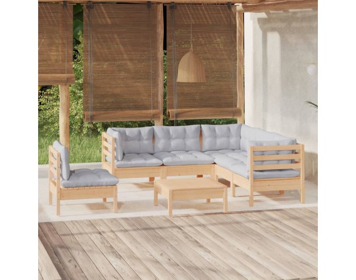 Sonata Set mobilier grădină cu perne gri, 6 piese, lemn de pin