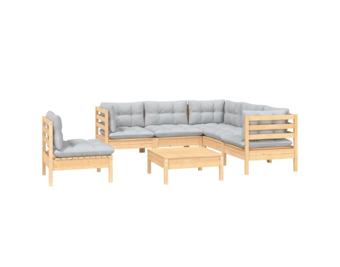 Sonata Set mobilier grădină cu perne gri, 6 piese, lemn de pin