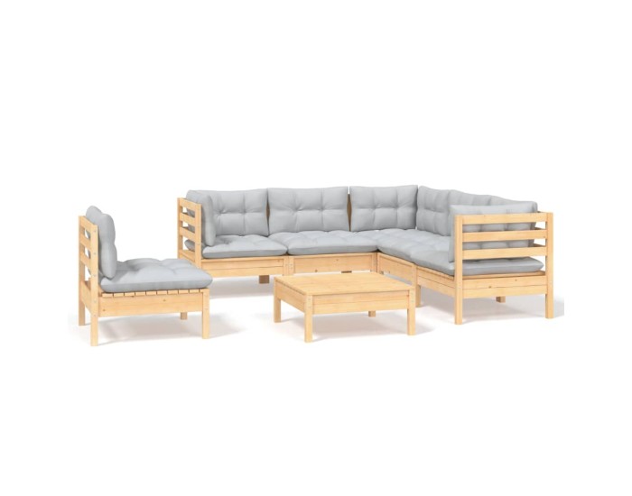 Sonata Set mobilier grădină cu perne gri, 6 piese, lemn de pin