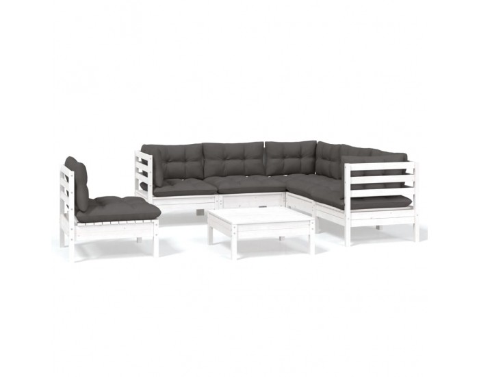 Sonata Set mobilier de grădină cu perne, 6 piese, alb, lemn de pin