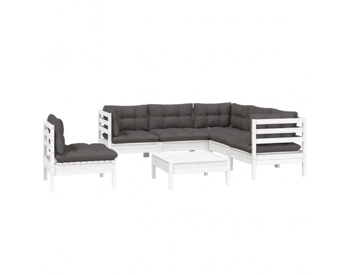 Sonata Set mobilier de grădină cu perne, 6 piese, alb, lemn de pin