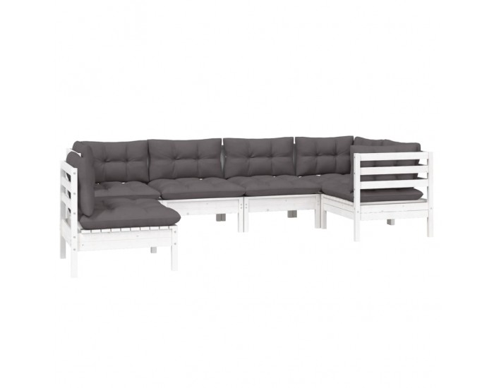 Sonata Set mobilier de grădină cu perne, 6 piese, alb, lemn de pin