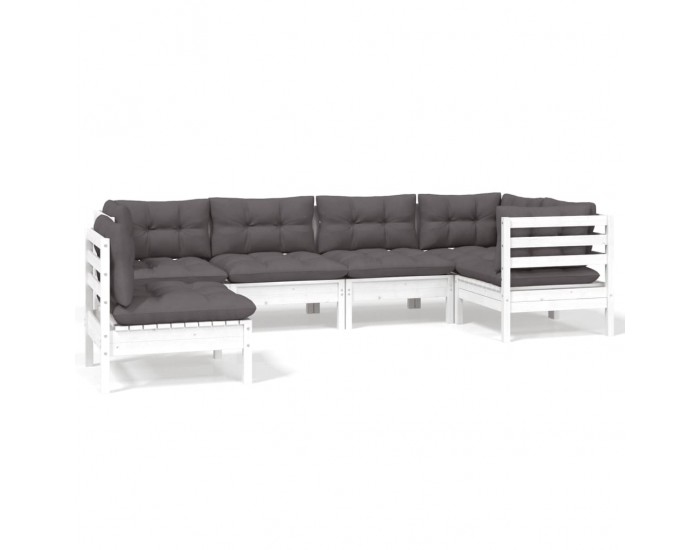 Sonata Set mobilier de grădină cu perne, 6 piese, alb, lemn de pin