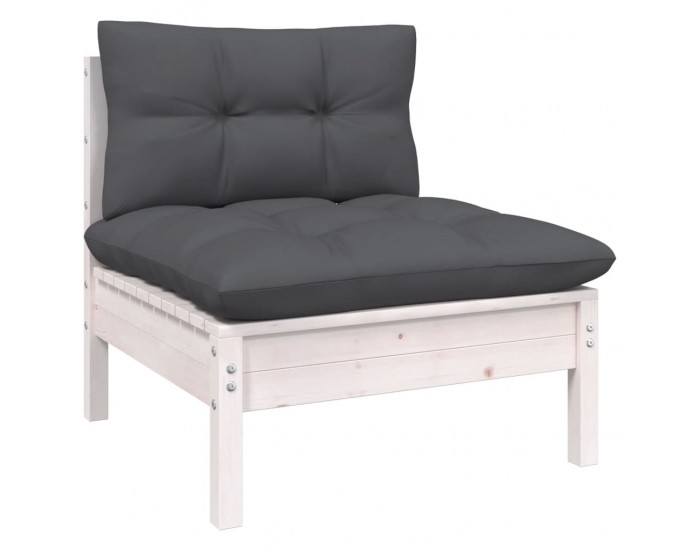Sonata Set mobilier de grădină cu perne, 6 piese, alb, lemn de pin