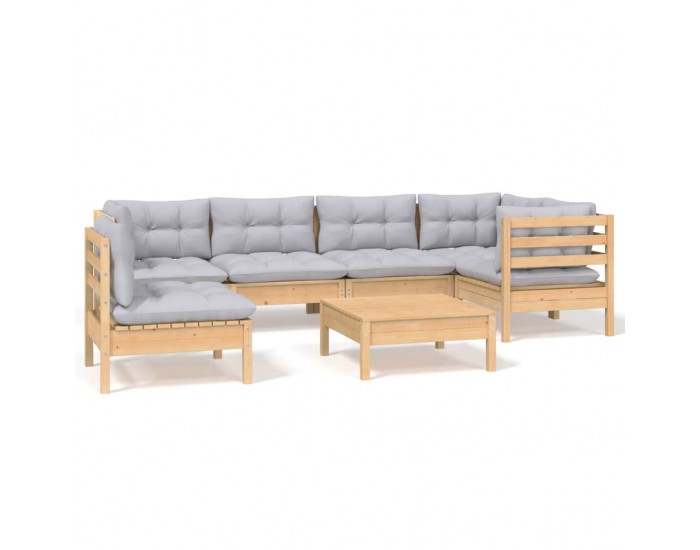 Sonata Set mobilier grădină cu perne gri, 7 piese, lemn masiv de pin