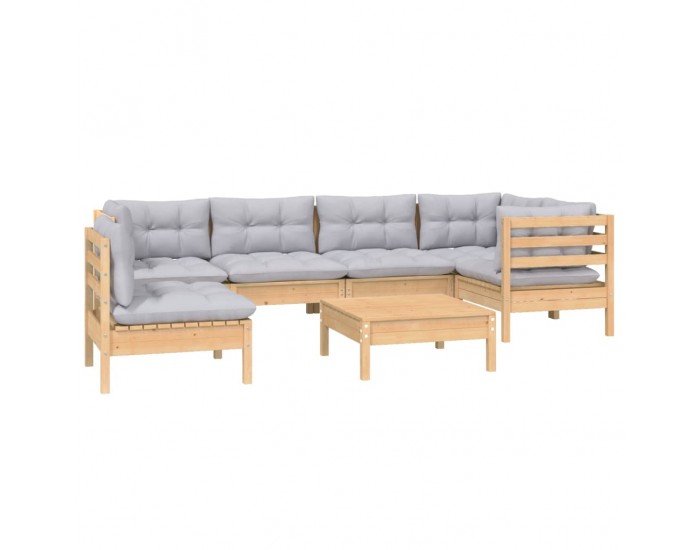 Sonata Set mobilier grădină cu perne gri, 7 piese, lemn masiv de pin