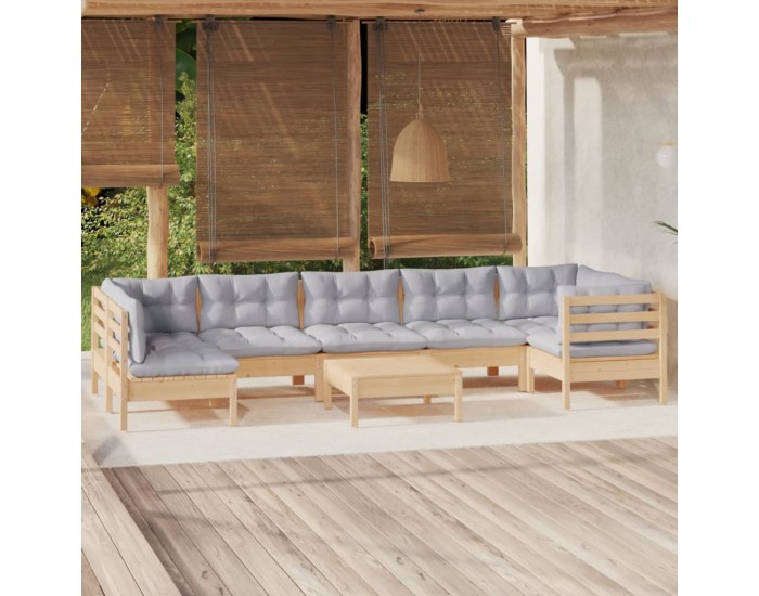 Sonata Set mobilier de grădină cu perne, 8 piese, gri, lemn de pin
