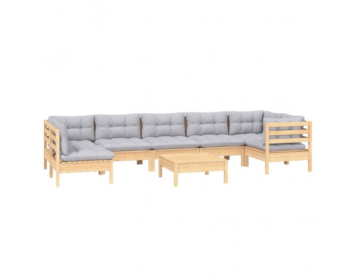 Sonata Set mobilier de grădină cu perne, 8 piese, gri, lemn de pin