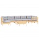 Sonata Set mobilier de grădină cu perne, 8 piese, gri, lemn de pin