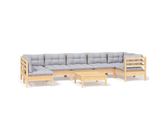 Sonata Set mobilier de grădină cu perne, 8 piese, gri, lemn de pin