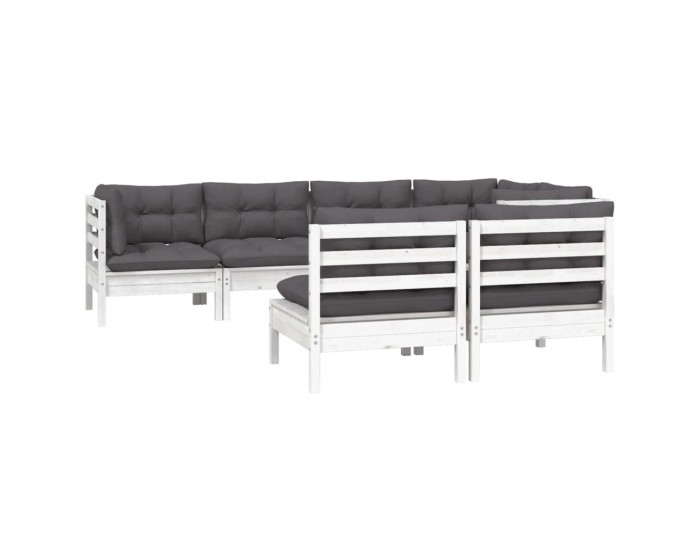 Sonata Set mobilier grădină cu perne, 7 piese, alb, lemn masiv de pin