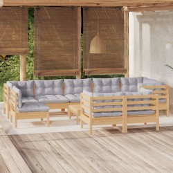 Sonata Set mobilier grădină cu perne, 10 piese, gri, lemn masiv pin