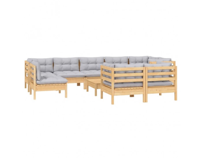 Sonata Set mobilier grădină cu perne, 10 piese, gri, lemn masiv pin