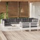 Sonata Set mobilier grădină cu perne, 10 piese, alb, lemn masiv pin