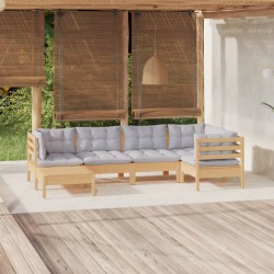 Sonata Set mobilier grădină cu perne gri, 6 piese, lemn de pin