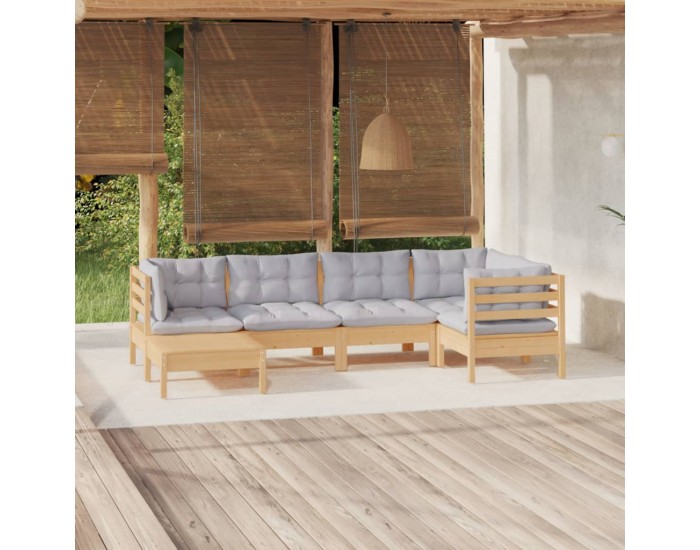 Sonata Set mobilier grădină cu perne gri, 6 piese, lemn de pin