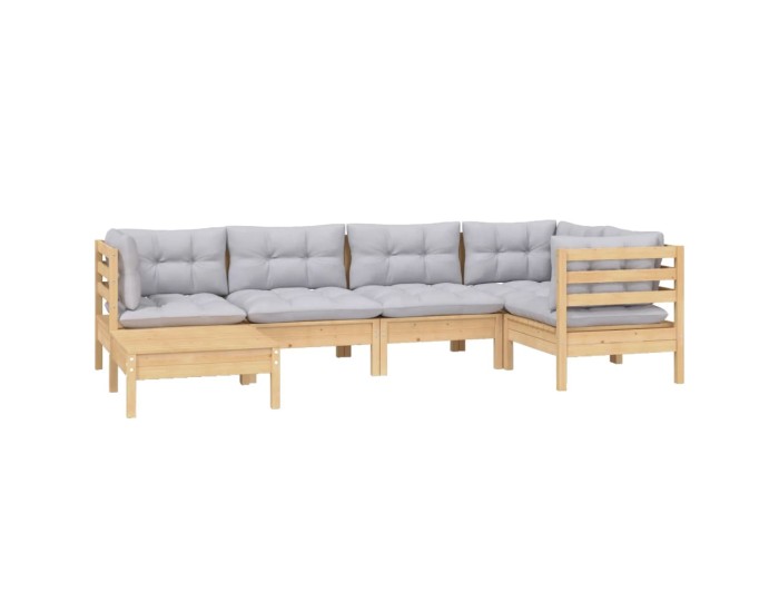 Sonata Set mobilier grădină cu perne gri, 6 piese, lemn de pin