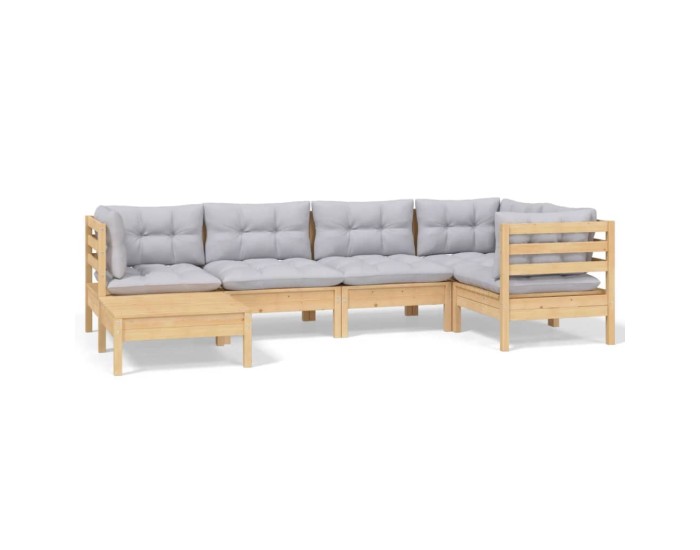 Sonata Set mobilier grădină cu perne gri, 6 piese, lemn de pin