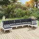 Sonata Set mobilier de grădină cu perne, 7 piese, alb, lemn masiv pin