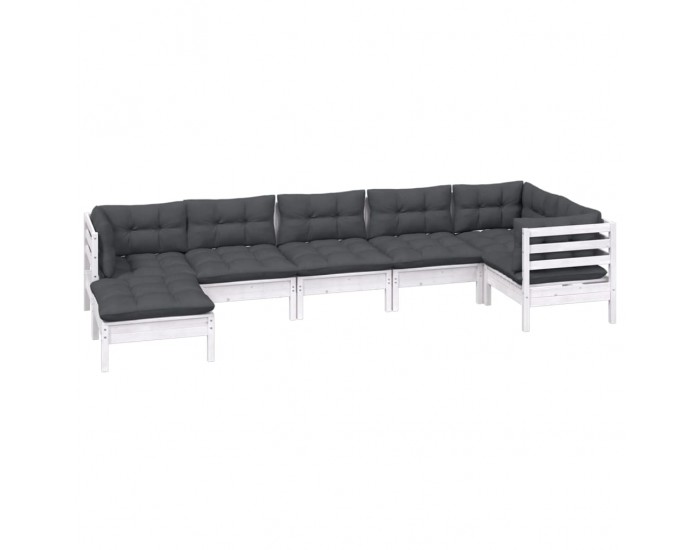 Sonata Set mobilier de grădină cu perne, 7 piese, alb, lemn masiv pin
