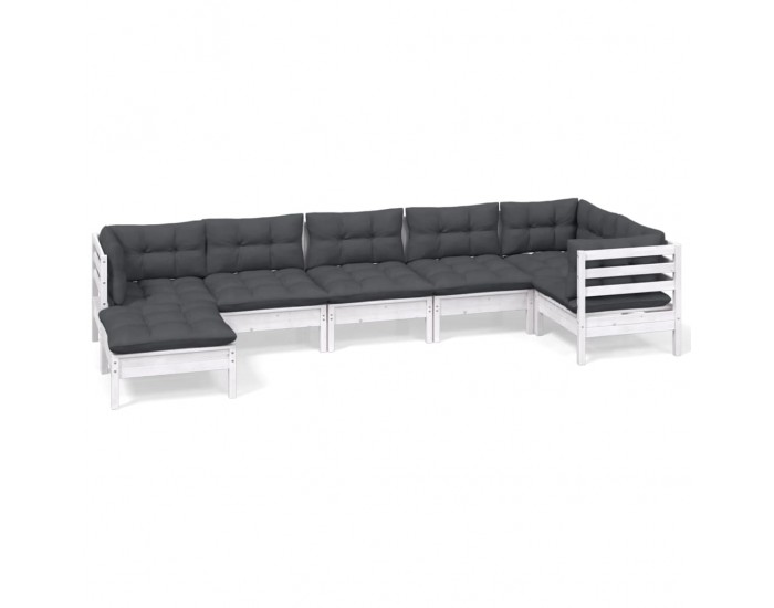 Sonata Set mobilier de grădină cu perne, 7 piese, alb, lemn masiv pin