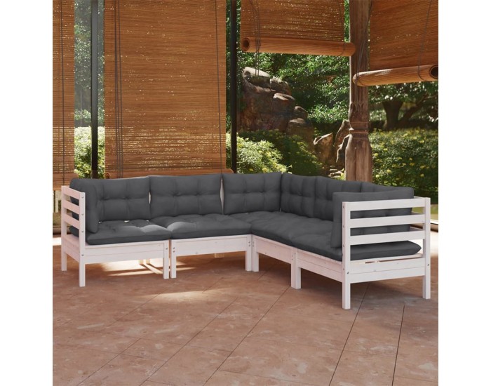 Sonata Set mobilier de grădină cu perne, 5 piese, alb, lemn masiv pin